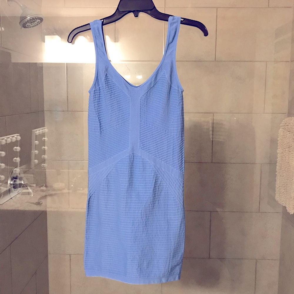 Bebe Tank Light Blue Dress Body-Con with Textured Stripes  Size M/L